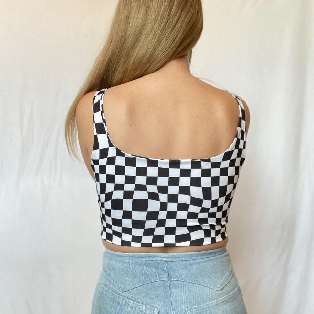 Psychedelic Checkered Crop Top - Picture 4 of 15
